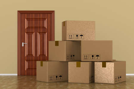 cargo box into room. 3D illustration
