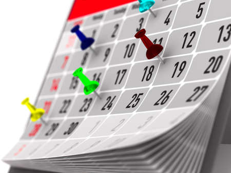 Pin marking important day on calendar. 3D illustrationの写真素材