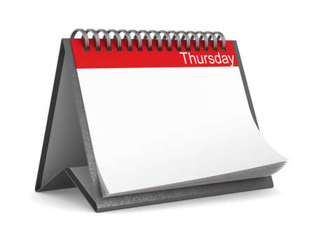 Calendar for thursday on white background. Isolated 3D illustrationの写真素材