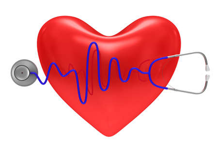 Stethoscope and heart on white background. Isolated 3D illustration