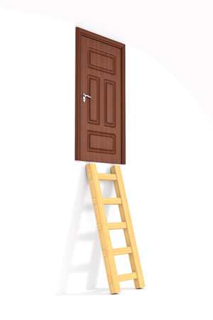 staircase and door on white background. Isolated 3D illustrationの写真素材