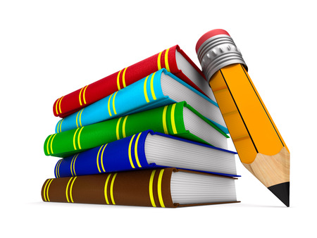 books on white background. Isolated 3D illustrationの写真素材