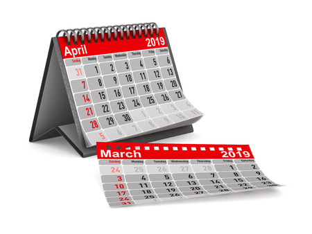 2019 year. Calendar for April. Isolated 3D illustrationの写真素材