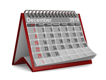 2019 year. Calendar for December. Isolated 3D illustrationの写真素材