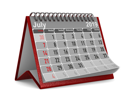 2019 year. Calendar for July. Isolated 3D illustrationの写真素材