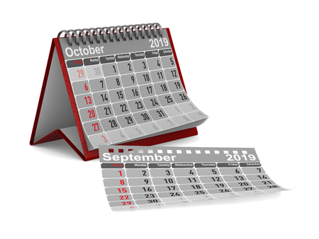 2019 year. Calendar for October. Isolated 3D illustrationの写真素材