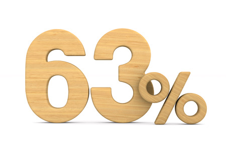 sixty three percent on white background. Isolated 3D illustration