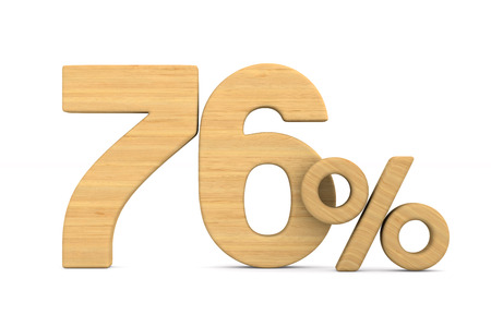 seventy six percent on white background. Isolated 3D illustration
