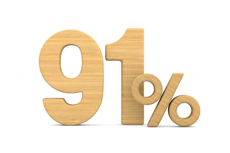 ninety one percent on white background. Isolated 3D illustrationの写真素材