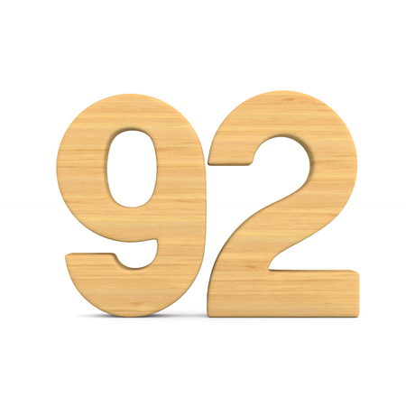 Number ninety two on white background. Isolated 3D illustrationの写真素材