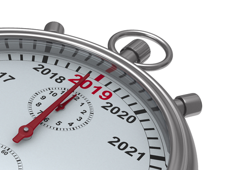 year calendar on stopwatch. Isolated 3D illustration