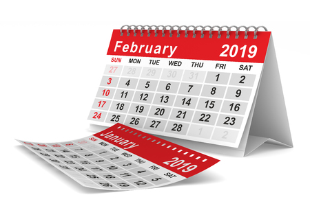 2019 year. Calendar for February. Isolated 3D illustrationの写真素材