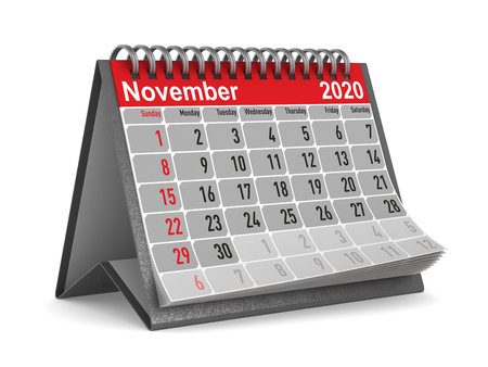 2020 year. Calendar for November. Isolated 3D illustrationの写真素材