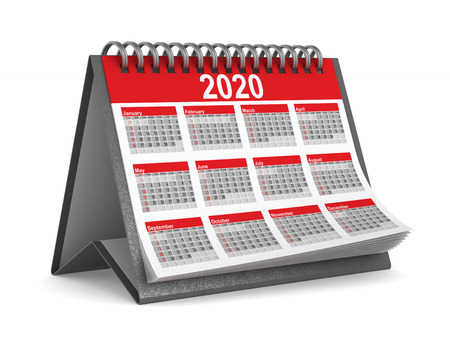 2020 year calendar on white background. Isolated 3D illustrationの写真素材