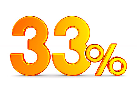 thirty three percent on white background. Isolated 3D illustration