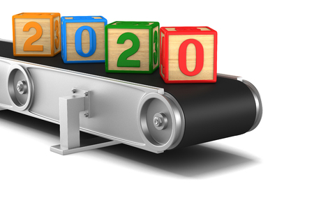 2020 year. conveyor on white background. Isolated 3D illustration