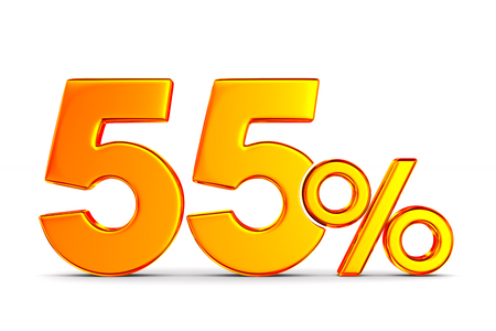 fifty five percent on white background. Isolated 3D illustrationの写真素材