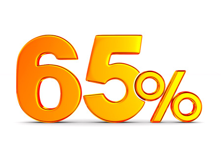 sixty five percent on white background. Isolated 3D illustrationの写真素材