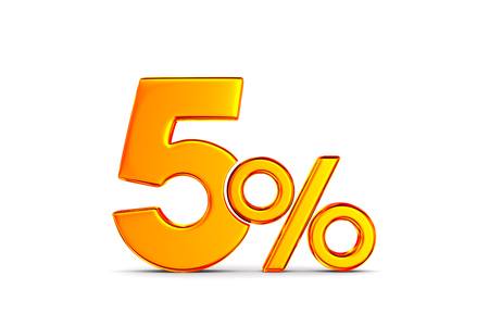 five percent on white background. Isolated 3D illustrationの写真素材