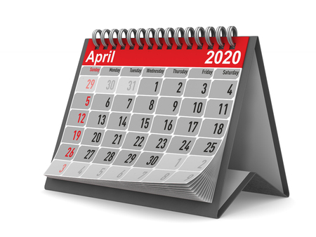 2020 year. Calendar for April. Isolated 3D illustrationの写真素材