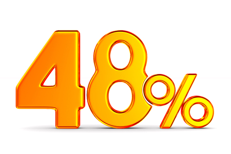 fourty eight percent on white background. Isolated 3D illustration