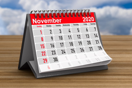 2020 year. Calendar for November. 3D illustrationの写真素材
