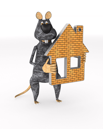 rat with house on white background. isolated 3d illustrationの写真素材