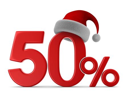 Fifty percent on white background. Isolated 3D illustrationの写真素材