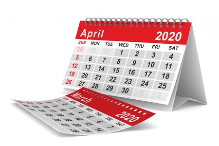 2020 year. Calendar for April. Isolated 3D illustrationの写真素材