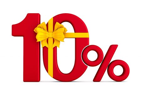 Ten percent on white background. Isolated 3D illustration