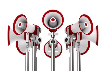 set megaphones on white background. Isolated 3D illustrationの写真素材