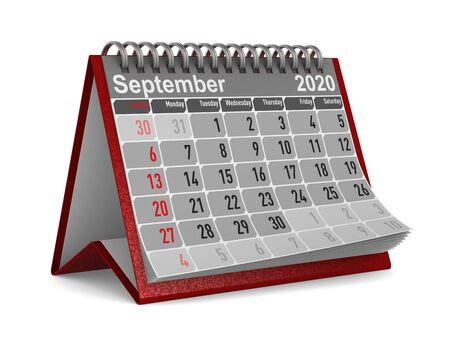 2020 year. Calendar for September. Isolated 3D illustrationの写真素材