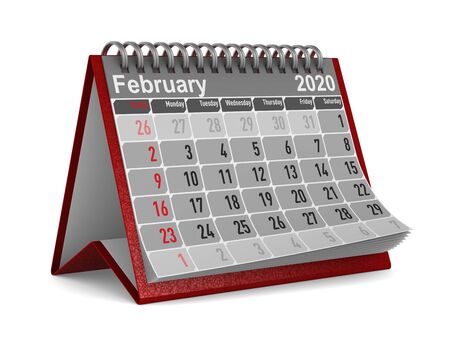 2020 year. Calendar for February. Isolated 3D illustrationの写真素材