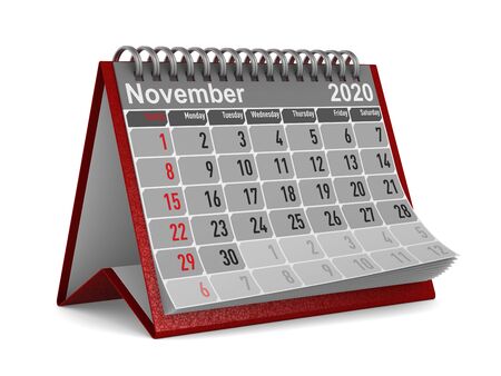 2020 year. Calendar for November. Isolated 3D illustrationの写真素材