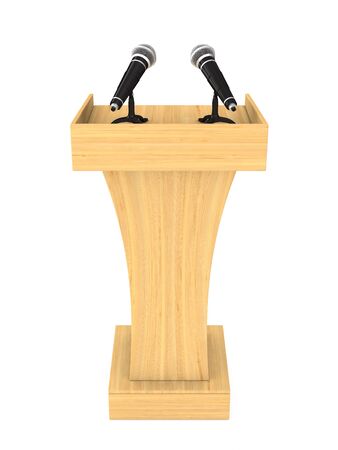 tribune with two microphones on white background. Isolated 3D illustrationの写真素材