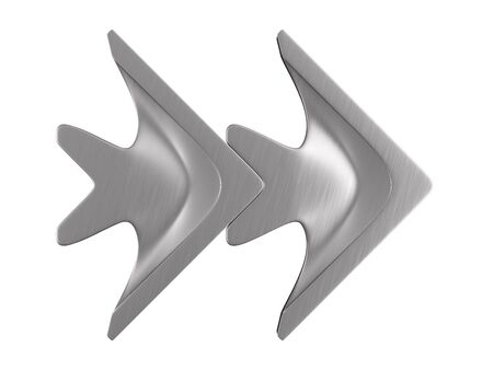 two metallic arrows on white background. Isolated 3D illustration
