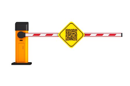 closed automatic barrier with QR code on white background. Isolated 3D illustration