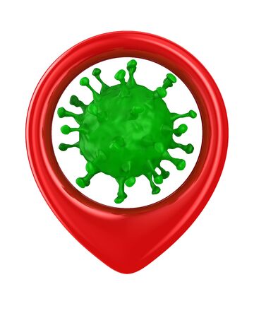 Red marker and virus on white background. Isolated 3D illustrationの写真素材