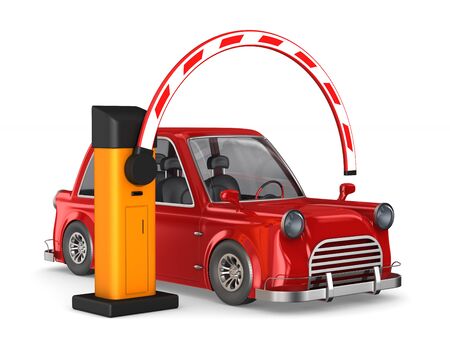 automatic barrier and car on white background. Isolated 3D illustration