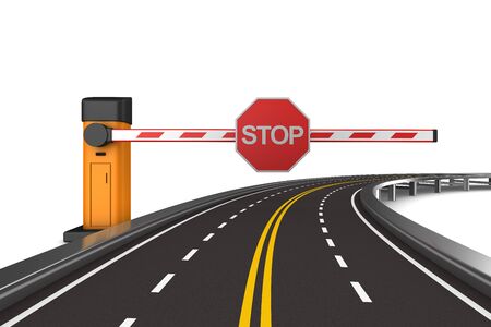 closed automatic barrier and road on white background. Isolated 3D illustrationの写真素材