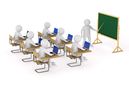 students and teacher on white background. Isolated 3D illustrationの写真素材