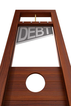 guillotine with text debt on white background. Isolated 3d illustrationの写真素材