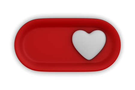 button with heart on white background. Isolated 3D illustration