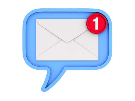 blue bubble speak and envelope with notification on white background. Isolated 3D illustration