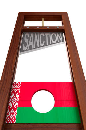 guillotine with text sanction on white background. Isolated 3d illustrationの写真素材