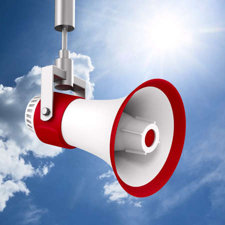 megaphone on sky background. 3D illustrationの写真素材