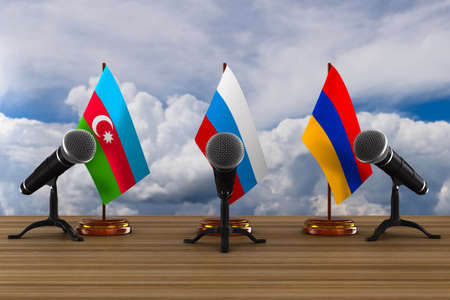 parley between Armenia, Azerbaijan and Russia. 3D illustrationの写真素材