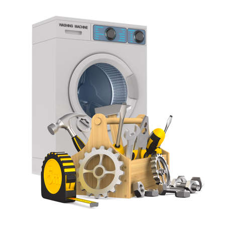 repair washing machine on white background. Isolated 3d illustrationの写真素材