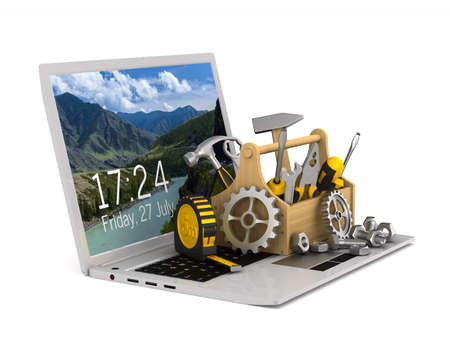 laptop service on white background. Isolated 3D illustration