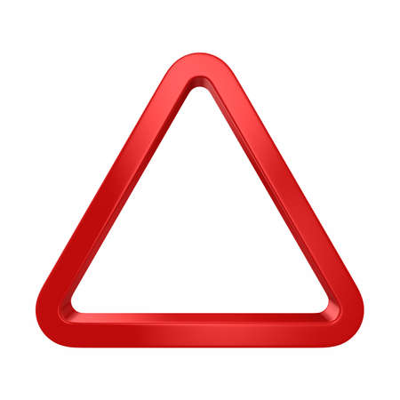 Red triangle on white background. Isolated 3D illustrationの写真素材